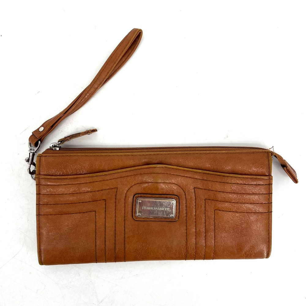 Franco Sarto Brown Leather Wristlet Clutch Wallet Organizer Multiple Card Slots